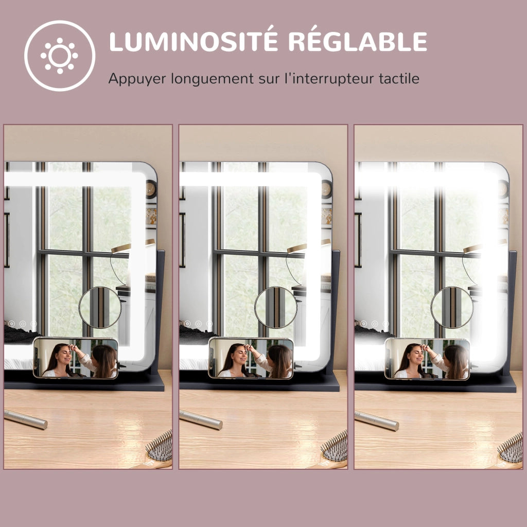 Specchio da Bagno con LED 3 Intensit¨¤ 10X ¨C zephmum ¨C Bianco 62.5x52 cm