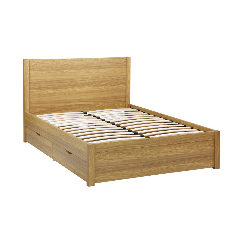 Letto con rete a doghe e testiera 140x190cm + 4 cassetti, marrone