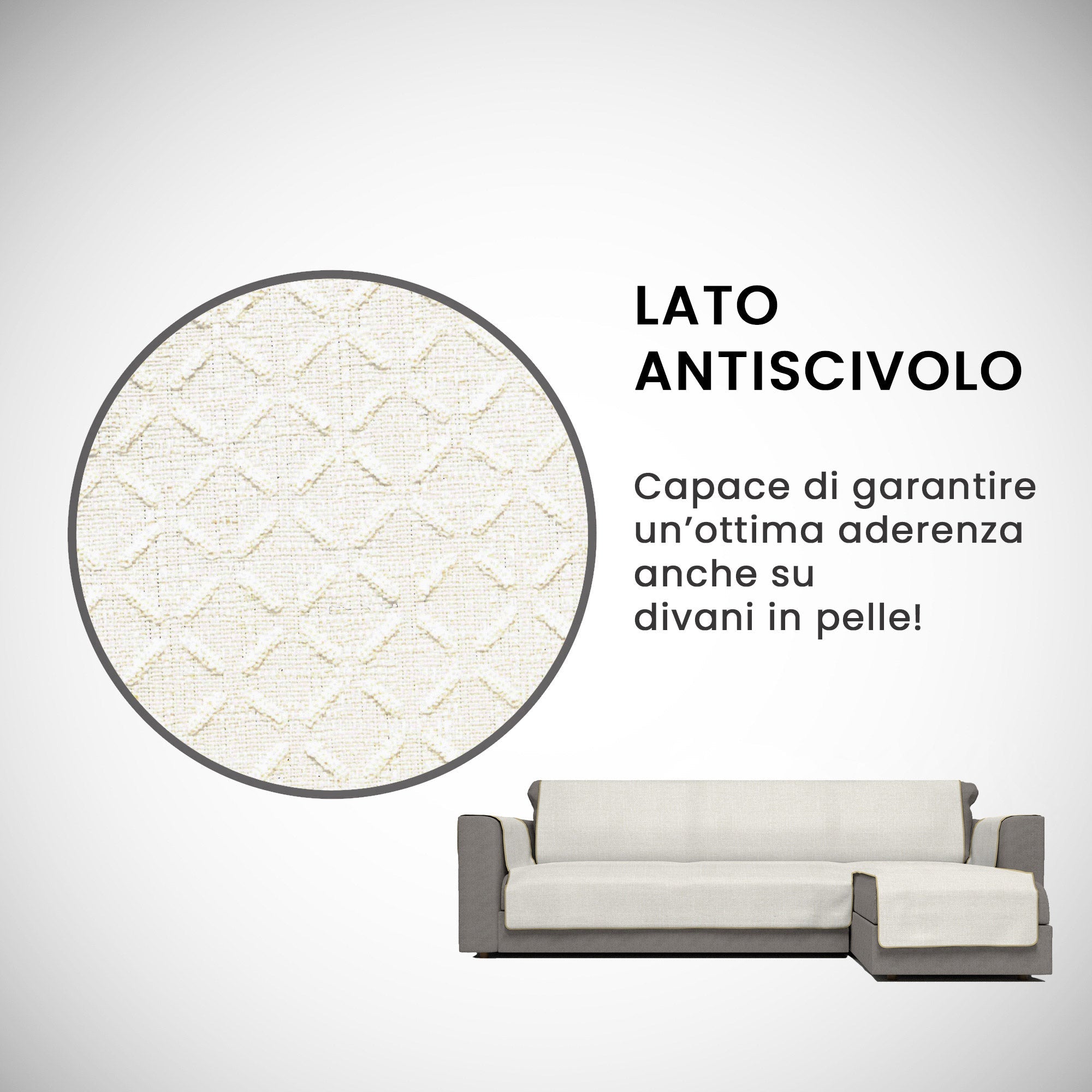 Copridivano in Poliestere con Penisola Destra Seduta 290 cm Panna