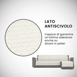 Copridivano in Poliestere con Penisola Destra Seduta 290 cm Panna