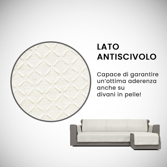 Copridivano in Poliestere con Penisola Destra Seduta 290 cm Panna