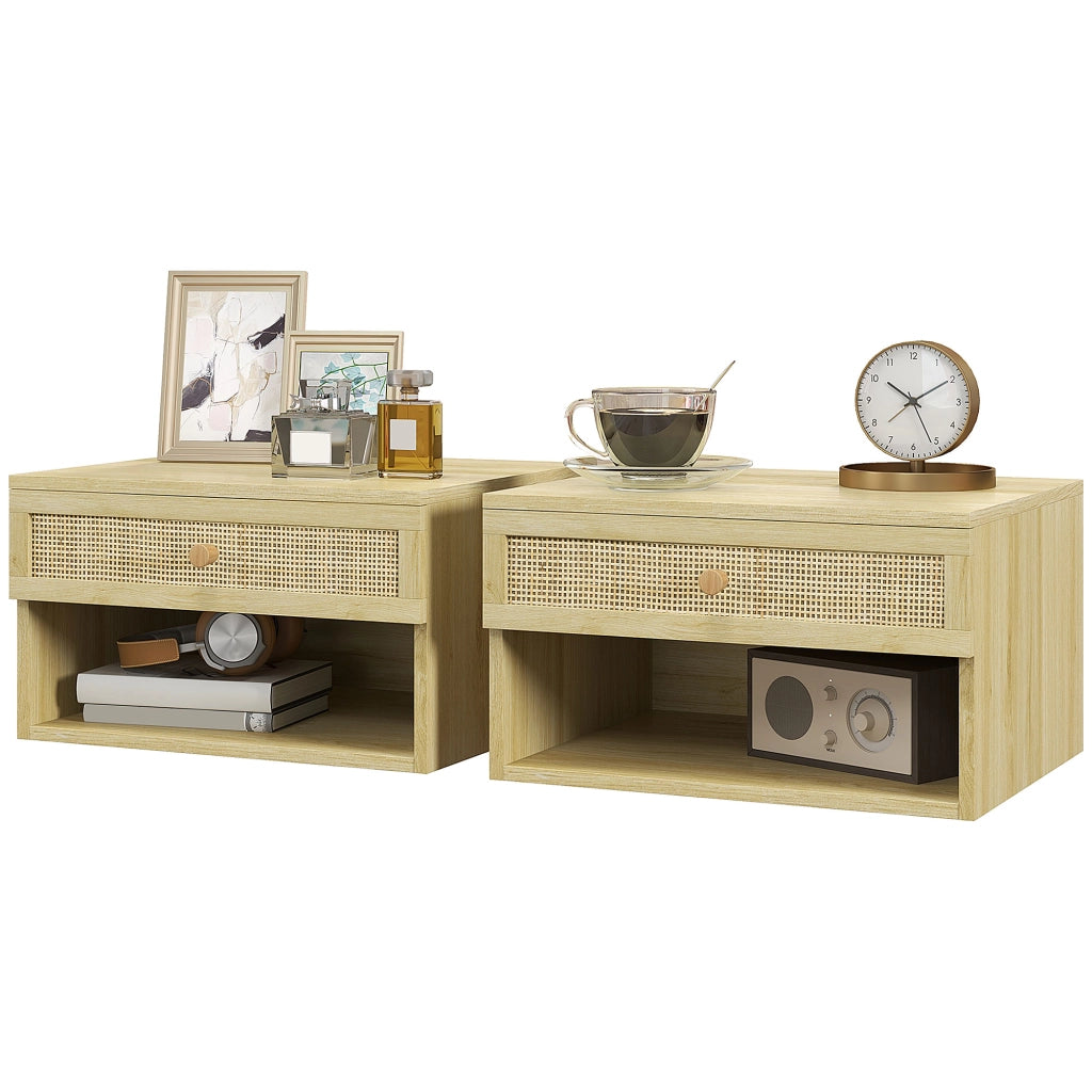 Comodino a muro con cassetto scorrevole e nicchia ¨C zephmum ¨C 40x34x23 cm
