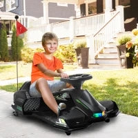 Go Kart Elettrico per Bambini 8-12 Anni Velocità 3-8 km/h per Drifting con Luci e Musica, Nero