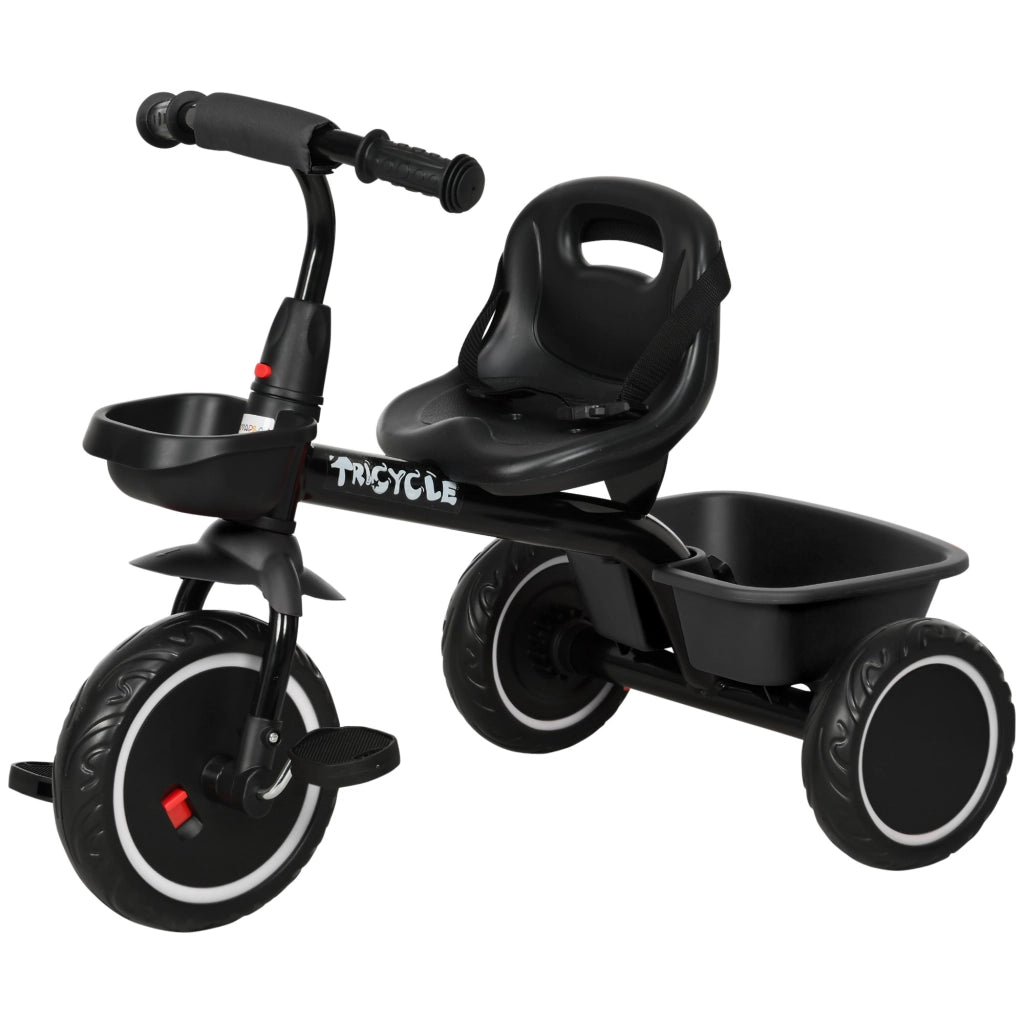Triciclo per Bambini Regolabile con Cestini e Cintura di Sicurezza ¨C Zephmum ¨C 2-5 Anni Nero