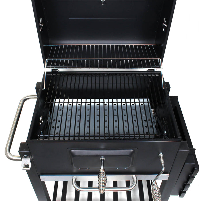 Barbecue a carbone carrellato con coperchio termometro altezza carbone regolabile BBQ a carrello