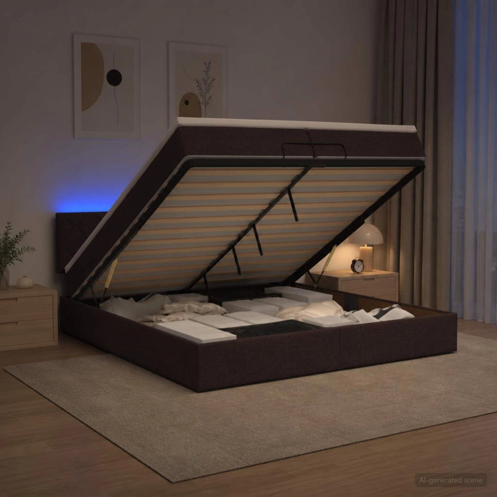 Letto Ottomano con Materasso e LED Marrone Scuro 200 x 200 cm 3457019