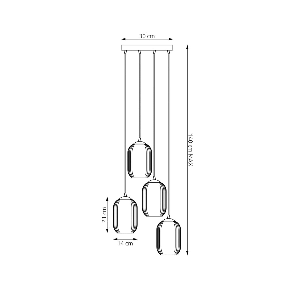 Lampadario 4 Luci Selene Base Tonda Acciaio Nero Vetri Plissettati Bianco E Fumè