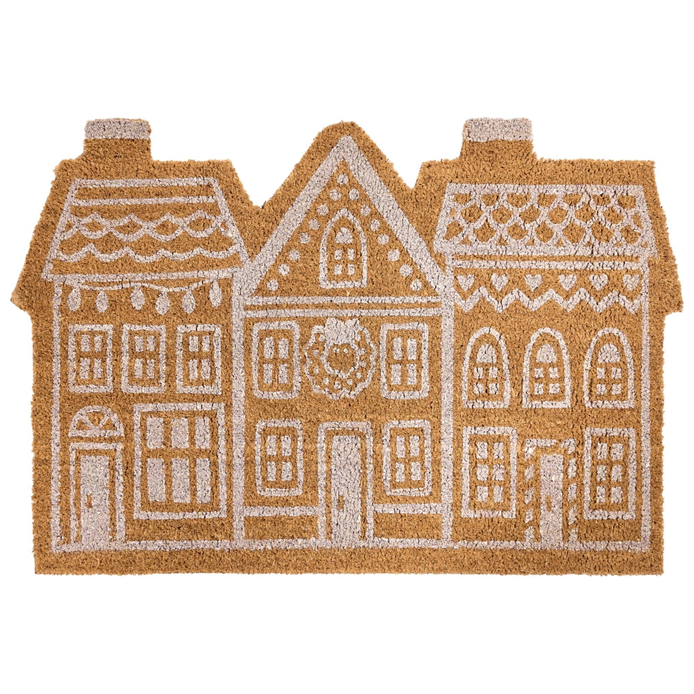 Zerbino in fibra di cocco naturale con fondo in gomma 60 x 90 cm Natale Xmas Gingerbread House Motivo festivo Antiscivolo