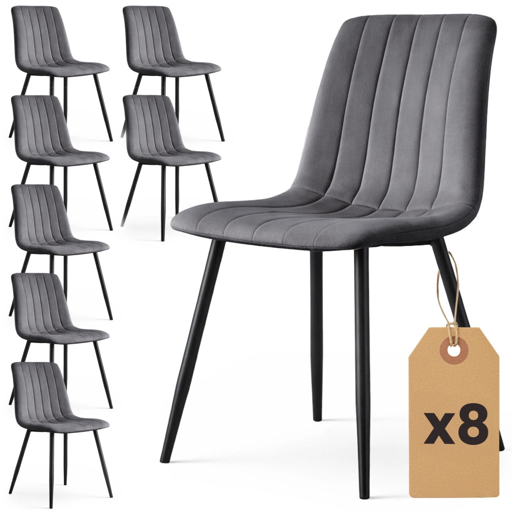 Set di 8 Sedie in velluto trapuntate LIVO Grafite Scuro gambe nere