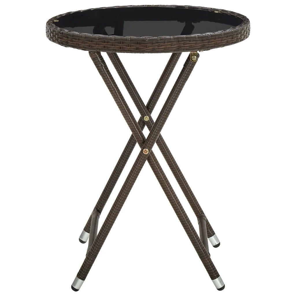 Tavolino da Salotto-Tavolino da soggiorno-Tavolo Marrone 60 cm Polyrattan e Vetro Temperato