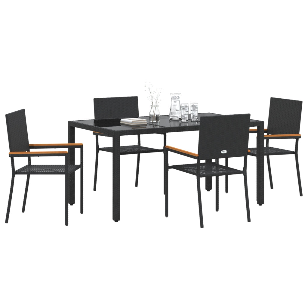 Set Pranzo Giardino  5 Pezzi Nero Polyrattan