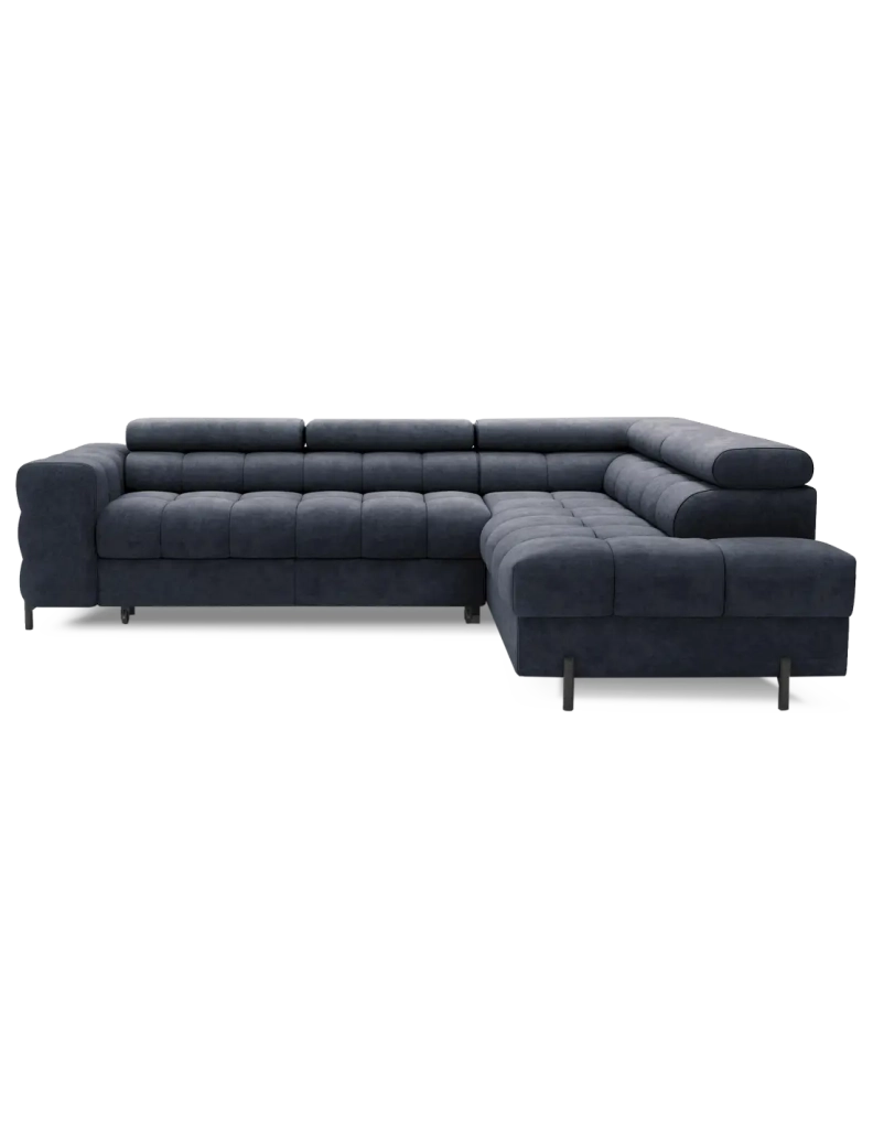 Divano letto Blu scuro FERRUM 5 posti angolo destro grande formato 276x93x200cm