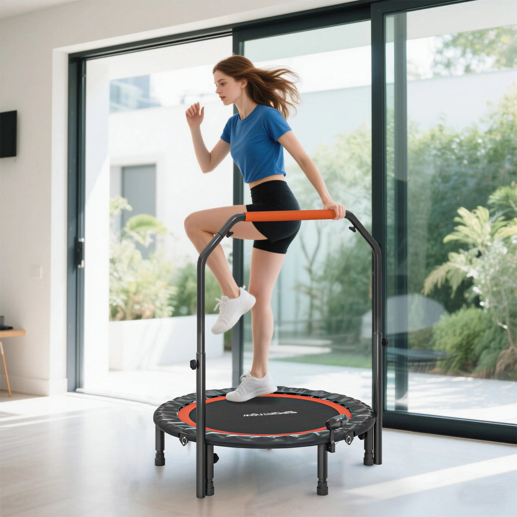 Trampolino fitness con maniglia regolabile ¨C Xylo ¨C pieghevole ? 102 cm nero rosso