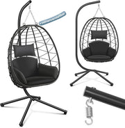 Sedia a Sospensione per Interno e Esterno con Altezza Regolabile - Sedile da Giardino con Sospensione fino a 150kg - Sedia di Rattan Comfortevole per Salotto, Balcone e Terrazza