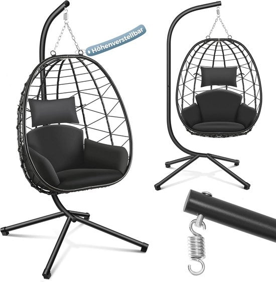 Sedia a Sospensione per Interno e Esterno con Altezza Regolabile - Sedile da Giardino con Sospensione fino a 150kg - Sedia di Rattan Comfortevole per Salotto, Balcone e Terrazza