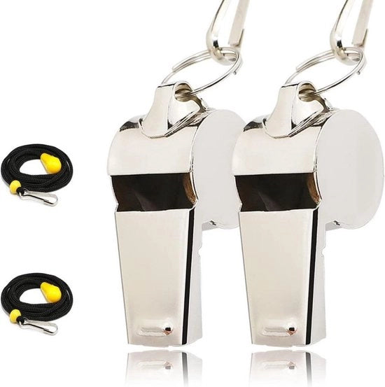 2-Pack Flauto Sportivo in Acciaio Inossidabile, Flauto Sportivo Metallico con Cordoncino, Suono Largo e Chiara per Arbitri, Allenatori, Insegnanti, Polizia, Allenamento, Sport All'Aperto