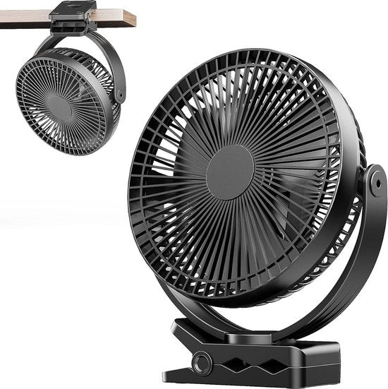 Ventilatore portatile USB caricabile 8 pollici per camping con batteria 10000 mAh - 4 velocità - rotazione 720° - utilizzo in casa, ufficio e passeggino