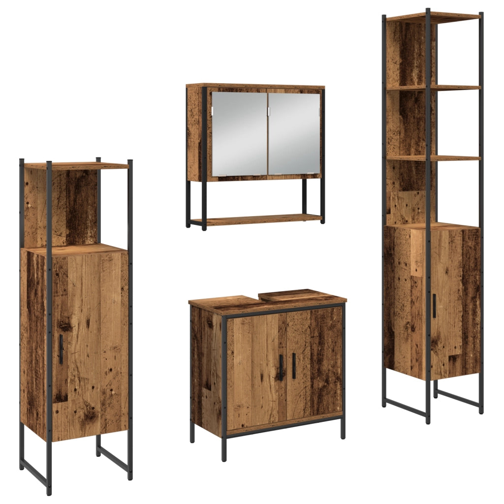Set di Mobili da Bagno a 4 Pezzi in Legno Invecchiato