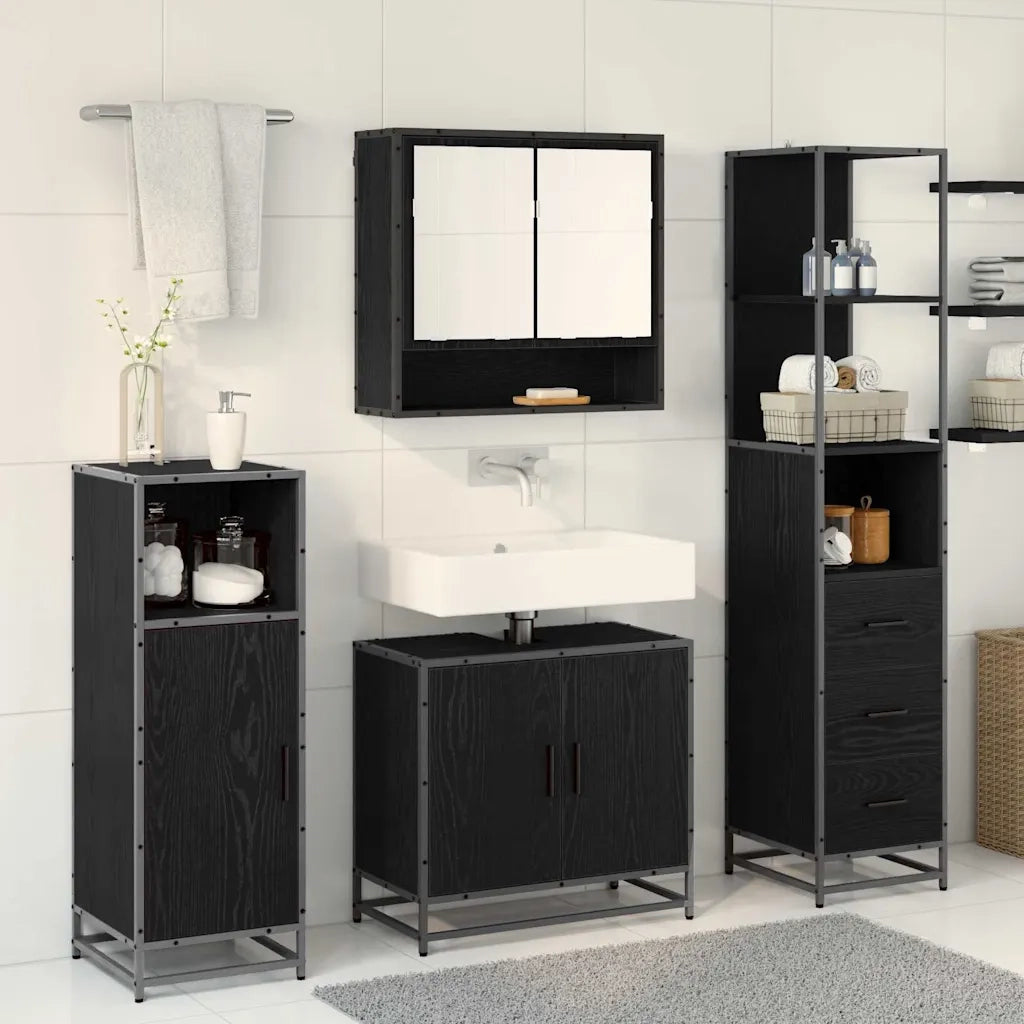 Set di mobili per il bagno 3 pcs Rovere Nero Legno multistrato