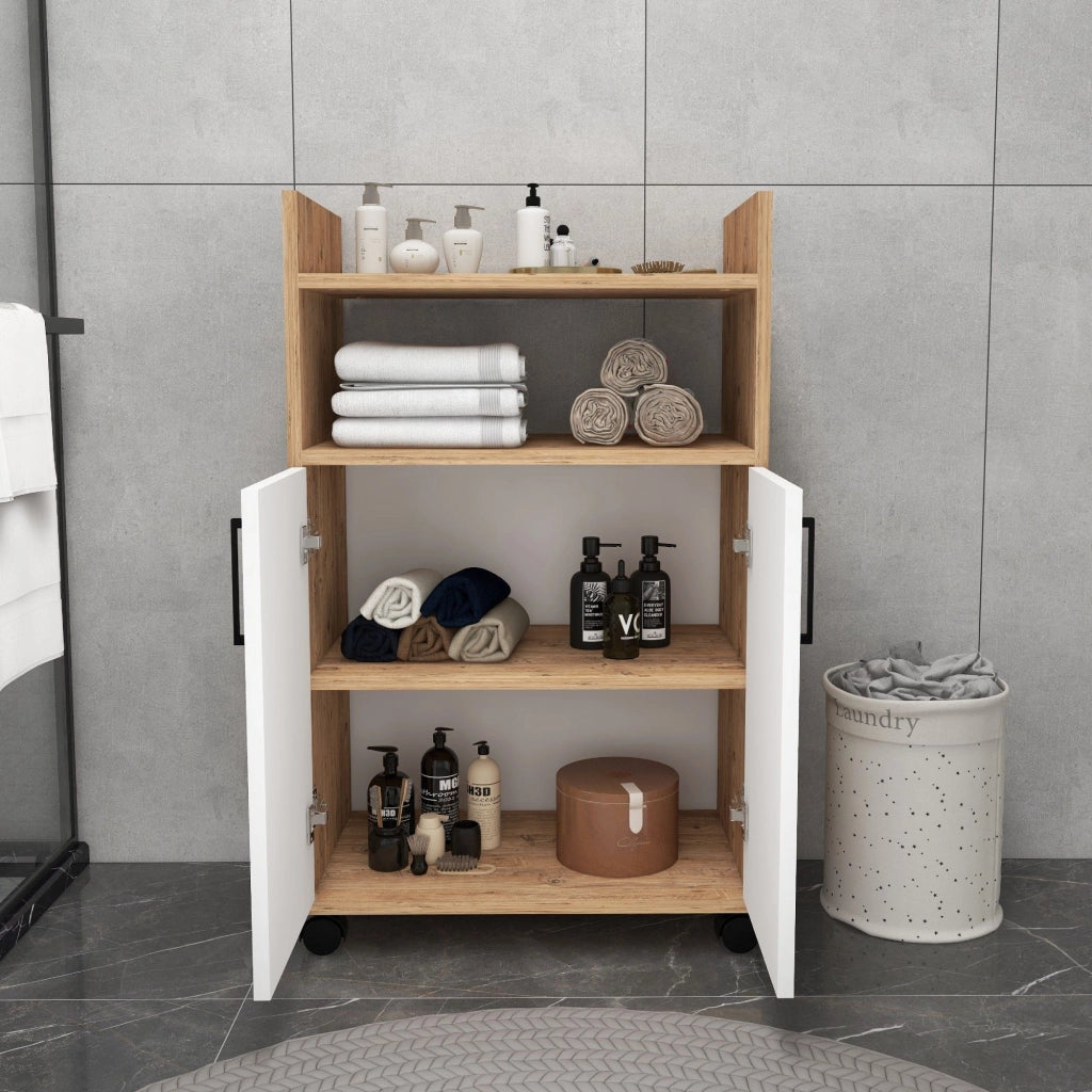 Marzi, Armadio Multiuso 2 Ante 4 Ripiani, 60x97h cm Marrone Rovere