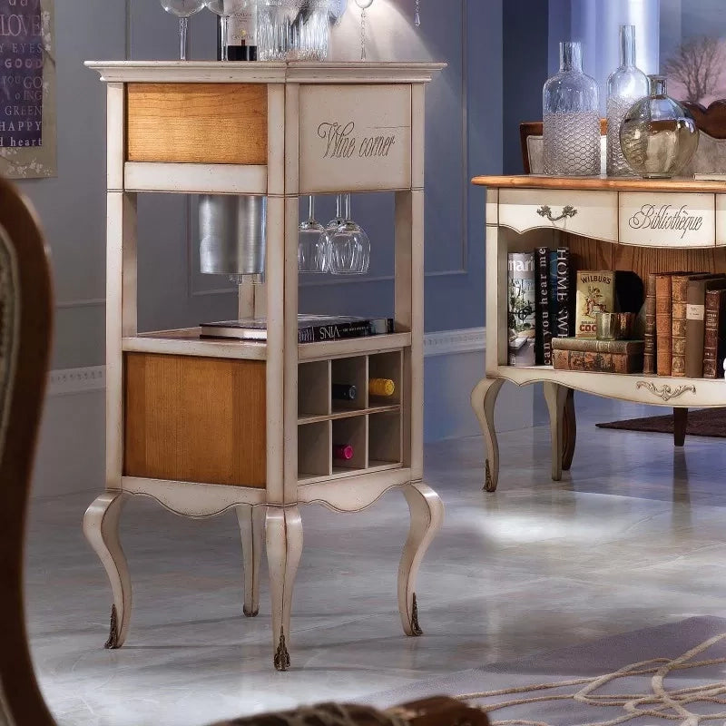 Mobile bar legno portabottiglie shabby 48x48x110