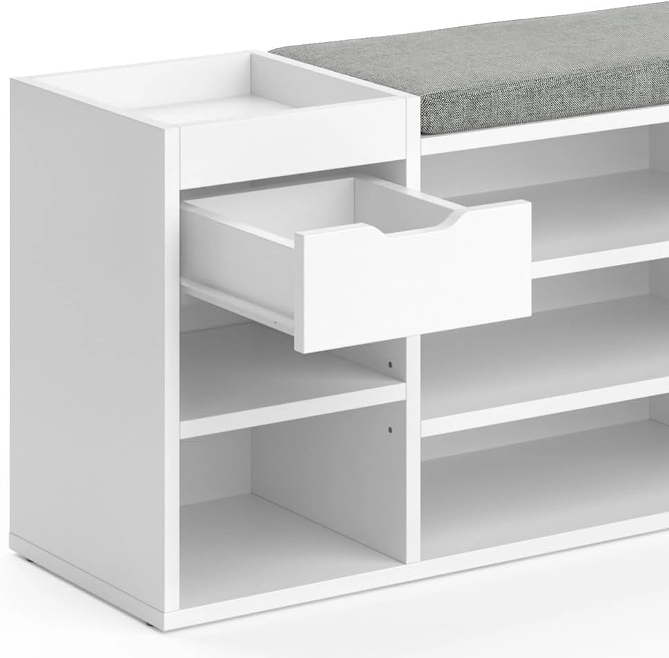 Vicco Panca scarpiera da ingresso Eleon, Bianco, 101.1 x 45 cm, utilizzabile per riporre le scarpe e come seduta