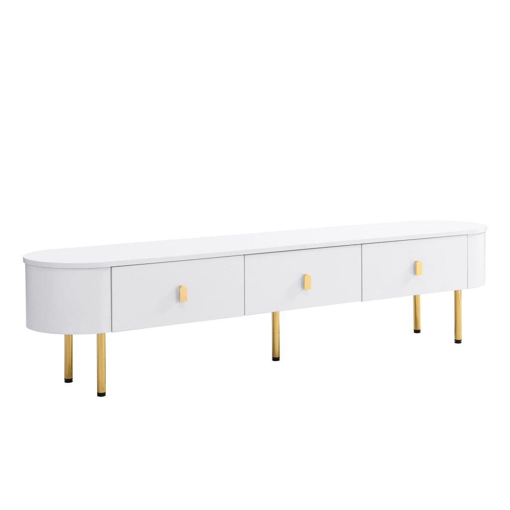 Mobile Porta TV con 3 Cassetti; Maniglie e Piedini Dorati; Angoli Arrotondati; Finitura Laccata; in MDF; 174??35??41 cm; Bianco
