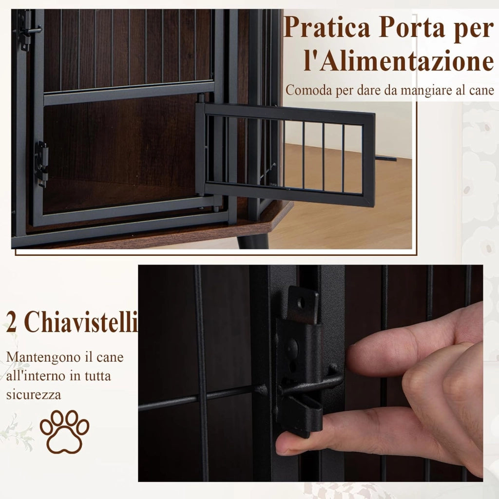 Cuccia per Cani Angolare, Gabbia Salvaspazio con Porta di Alimentazione, 3 Gambe in Legno di Gomma, Porta Serrabile e Ampio Piano di Lavoro, Tavolino Laterale per Cani Piccoli, Medi e Grandi