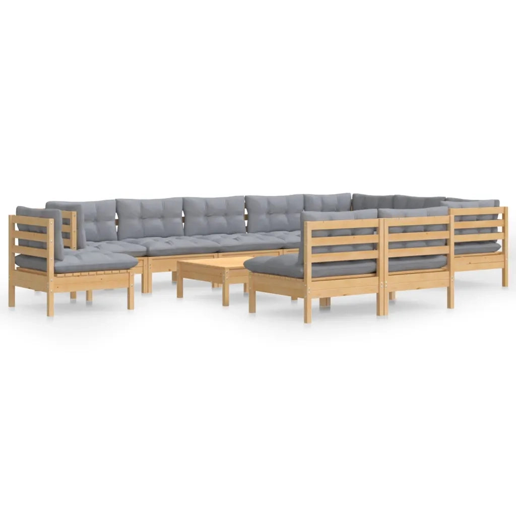Set Divani da Giardino 11 pz con Cuscini Grigi Massello di Pino 3096760