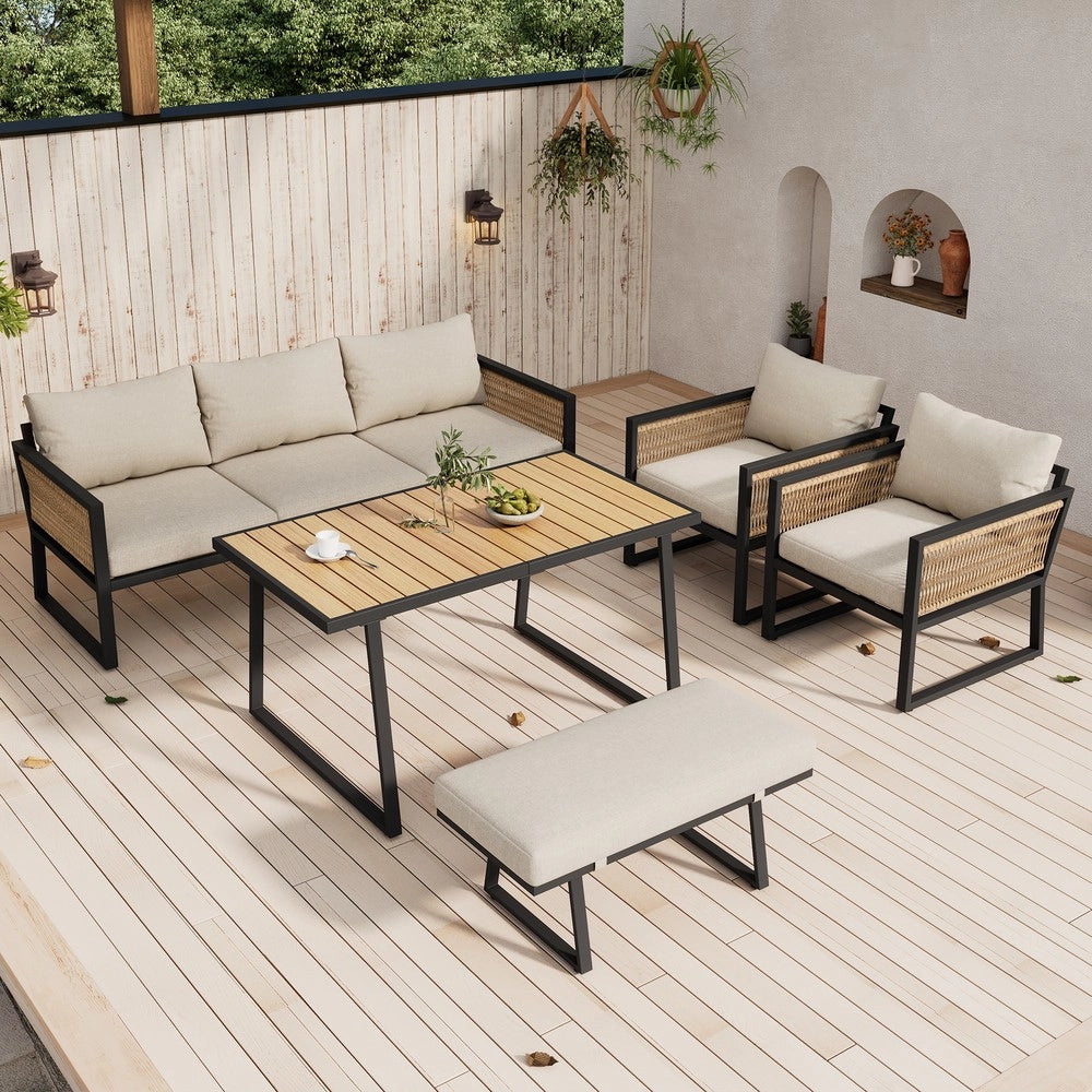 Set da giardino 5 pezzi - Zephmum- 3 divani 2 poltrone tavolo e pouf