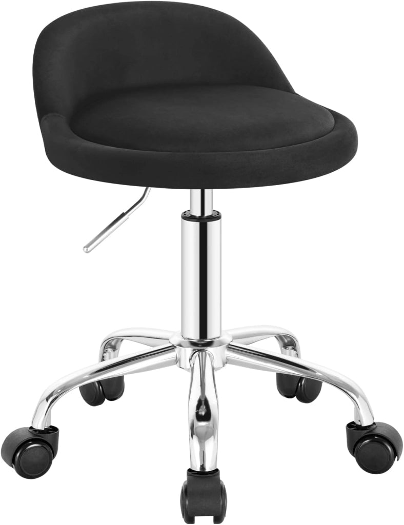Sgabelli con Ruote Regolabile, in Altezza per Estetista Parrucchiere Tattoo Studio Salone Sedia Girevole in Velluto, Sedia da trucco, Nero BS127sz