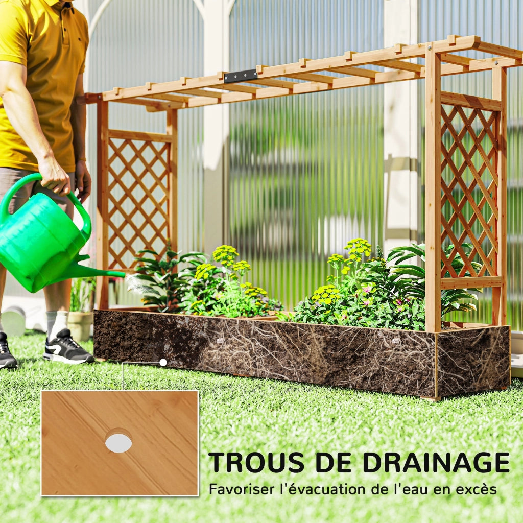 Fioriera da Giardino con Griglia ¨C Zephmum ¨C Legno Naturale 200x44x113.5cm