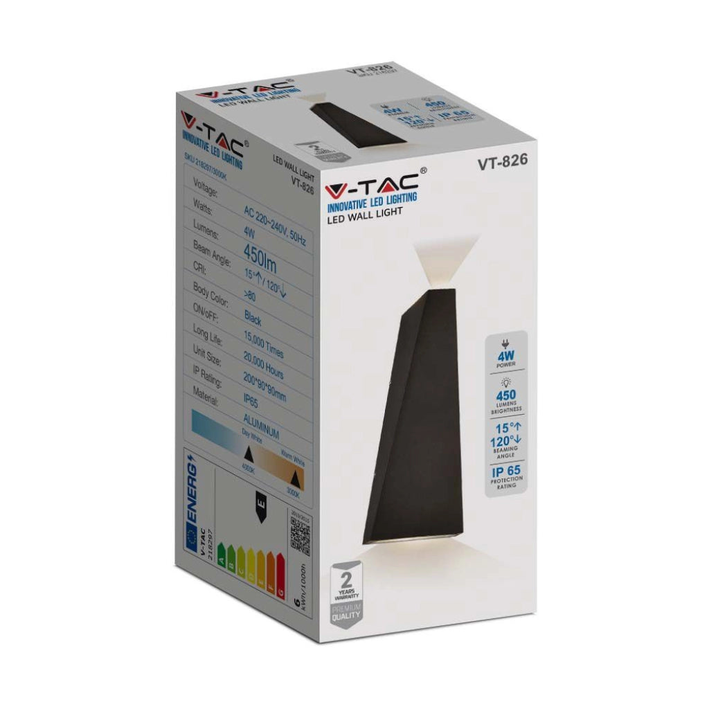 Luce led a parete da esterno 4w Wall Light Black Body Body IP65 3000K