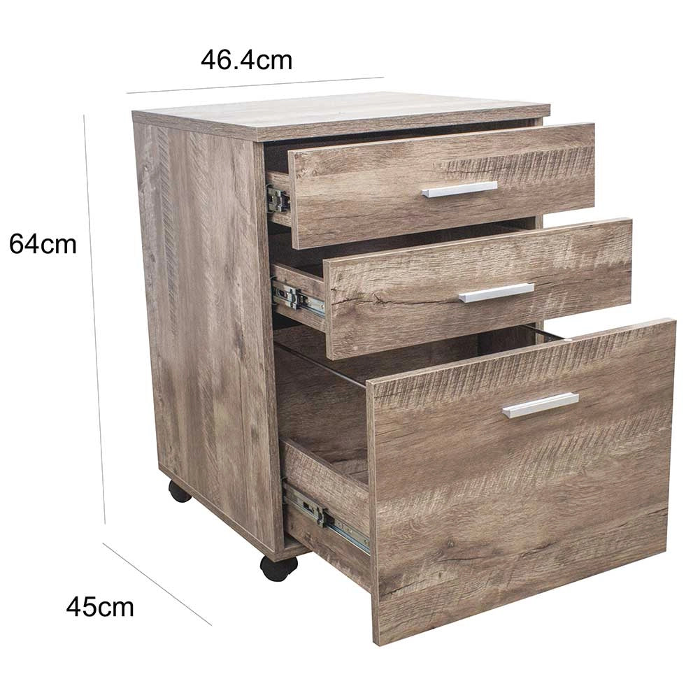 Cassettiera Scrivania Ufficio Legno MDF Mobiletto Stampante 3 Cassetti Tortora