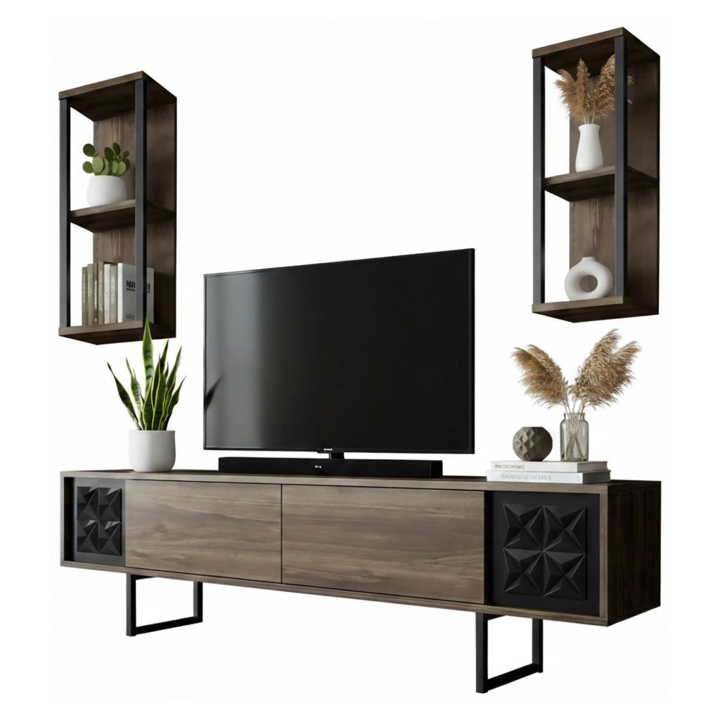 Mobile porta TV Axa, Credenza da soggiorno, Armadio basso per TV, Base parete attrezzata, 180x30h48 cm, Noce e Nero