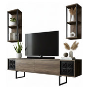 Mobile porta TV Axa, Credenza da soggiorno, Armadio basso per TV, Base parete attrezzata, 180x30h48 cm, Noce e Nero