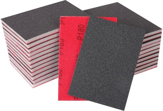 Set di Spugne per Sfregio - 180 Granule - Lavabile e Riciclabile - 70mm x 100mm - Kit di Pergamino - Per Metallo e Legno - 24 Pezzi