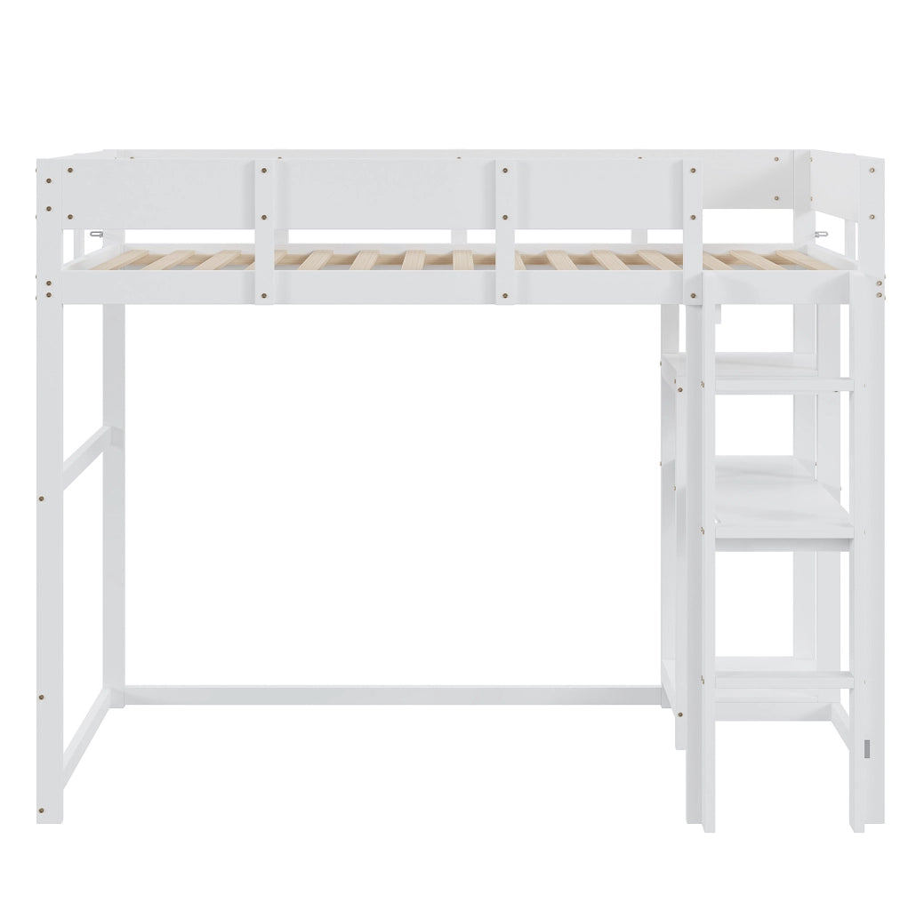 Hochbett 90x200 cm con ripiano; design salvaspazio in legno bianco