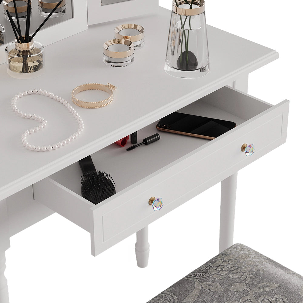 Vicco Tavolo da toeletta Bianco 80 cm con sgabello