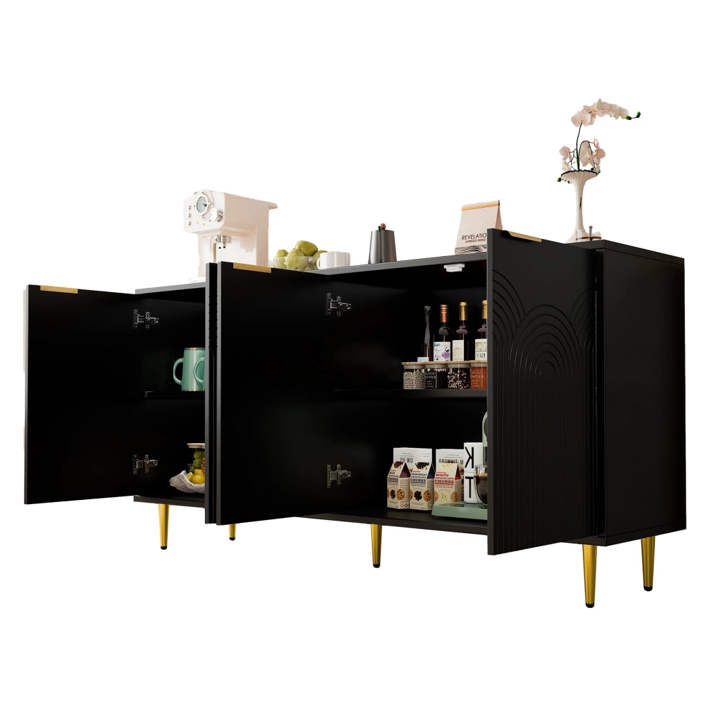 Credenza con 4 ante e ripiani regolabili; chiusura soft-close - per soggiorno - 160x40x80 cm - in MDF e truciolare - nero