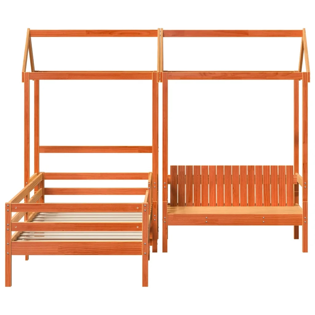 Giroletto con Panca e Tetto-Struttura Letto Cera 100x200 cm in Legno di Pino