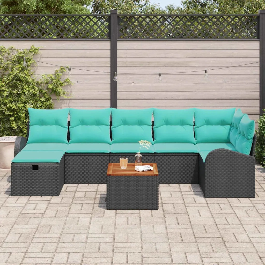 Set Divano da Giardino con cuscino 8 pcs Nero Poly Rattan 3360854