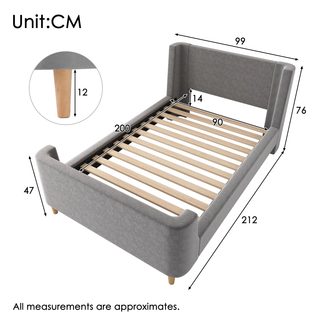 LETTO Bambini a slitta 90x200 cm in velluto grigio con motivo spaziale