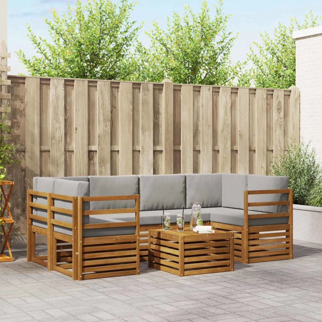 Set di divani da esterno 7 pcs Grigio Naturale e Chiaro