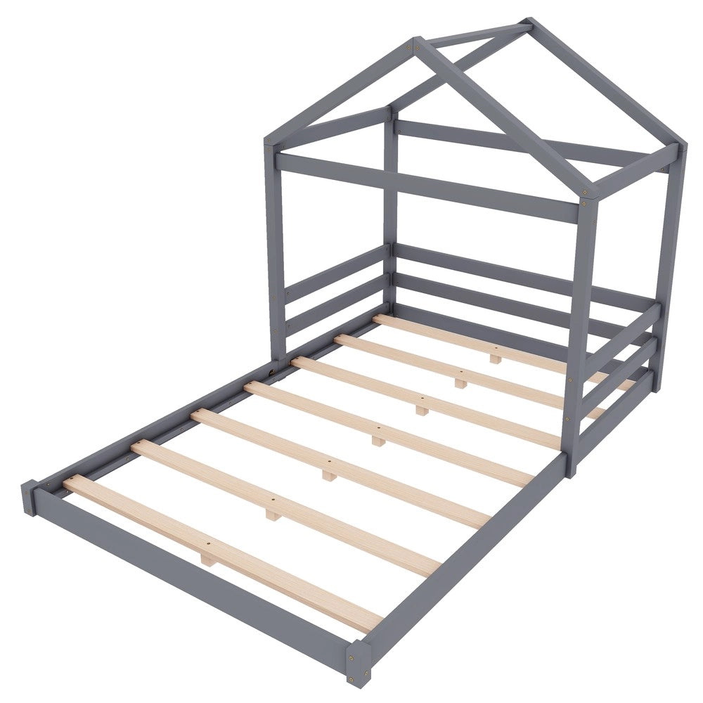 Letto Casetta Bambini con Rete a Doghe ¨C MINIMAL ¨C Pino Grigio 140x200