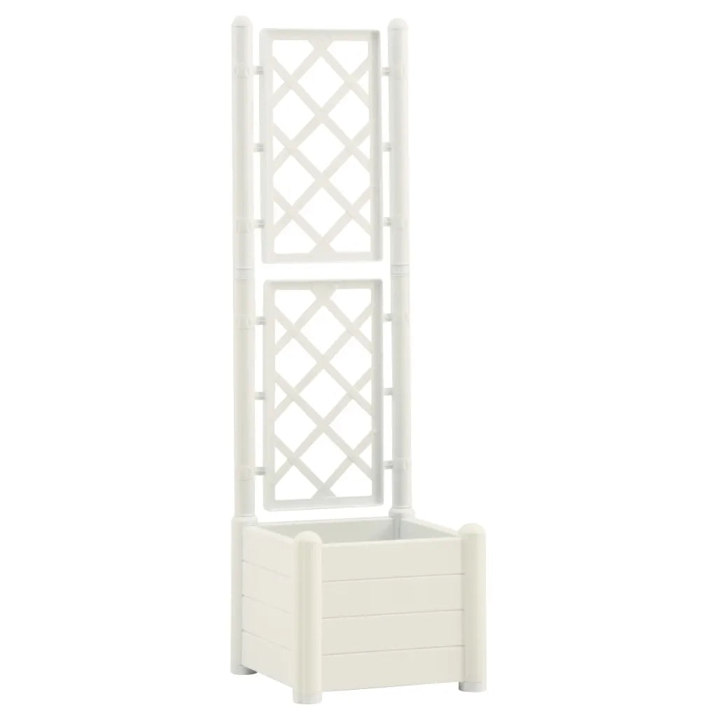 Fioriera da Giardino con Graticcio-Vaso da Esterno-Fioriera con Griglia 43x43x142 cm PP Bianco
