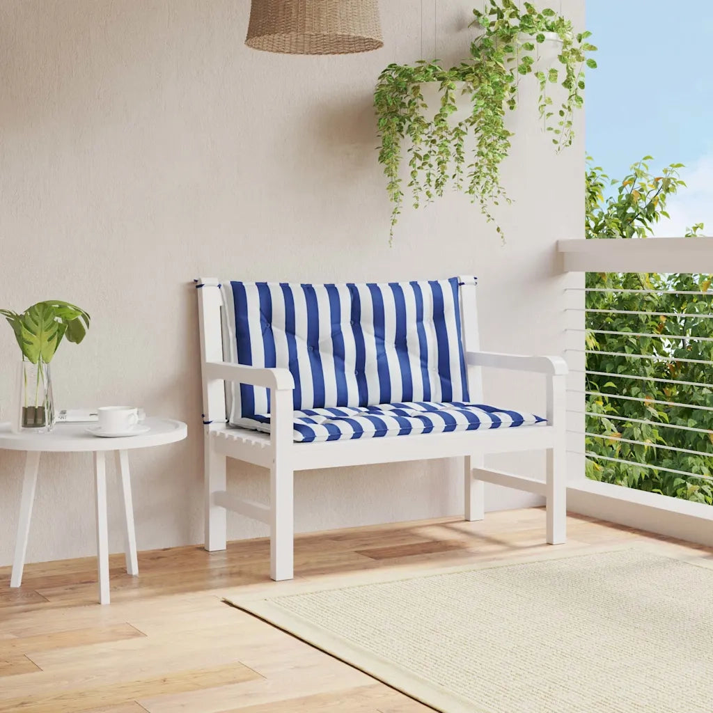 Cuscini Panca Giardino 2pz Righe Bianche Blu 100x50x7cm Tessutocod mxl 94320