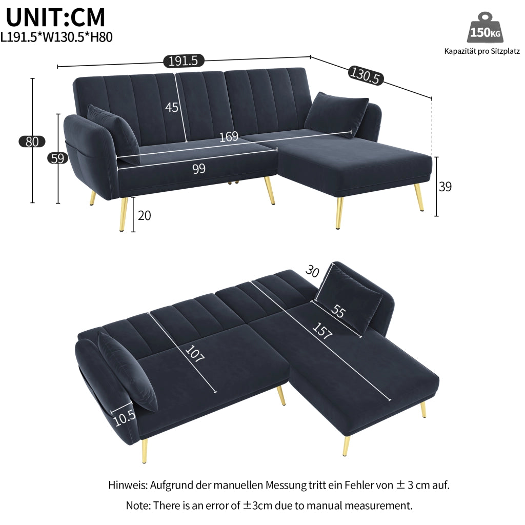 Divano Angolare Letto con Chaise Longue ¨C Xylo ¨C Tessuto, Trasformabile