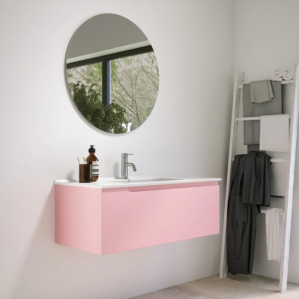 Mobile bagno sospeso 80 cm un cassetto rosa cipria opaco con lavabo | Ardenne