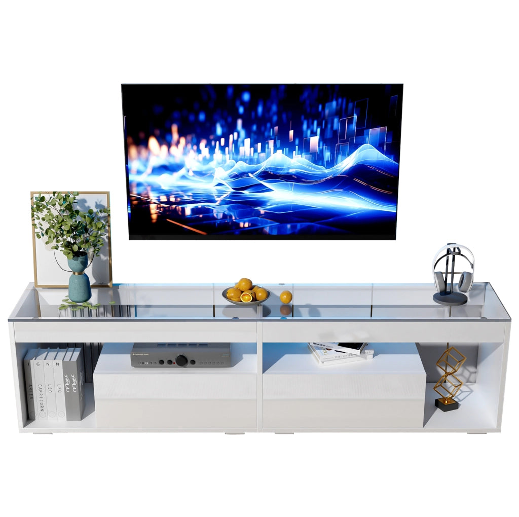 Mobile TV LED lucido bianco 180x40x46 cm con 2 cassetti
